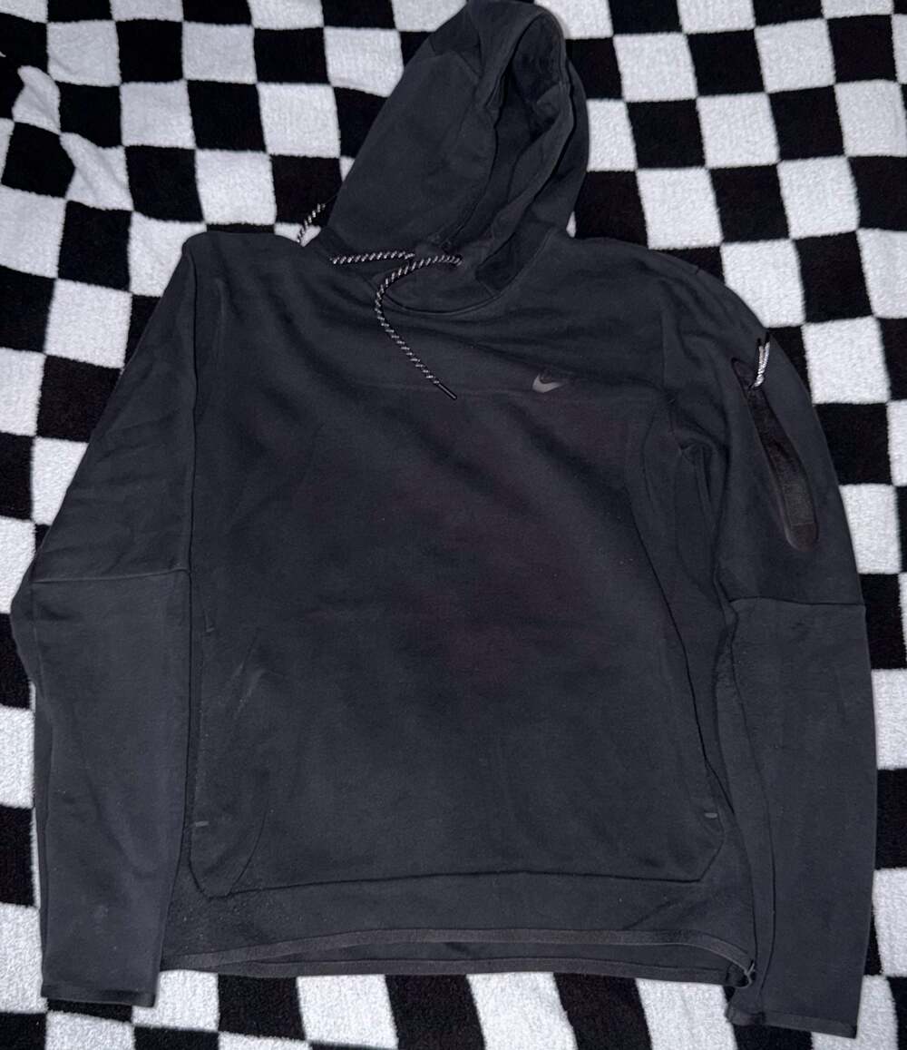 Nike Tech Fleece Pullover Hoodie Black Tall Cuff Sleeve